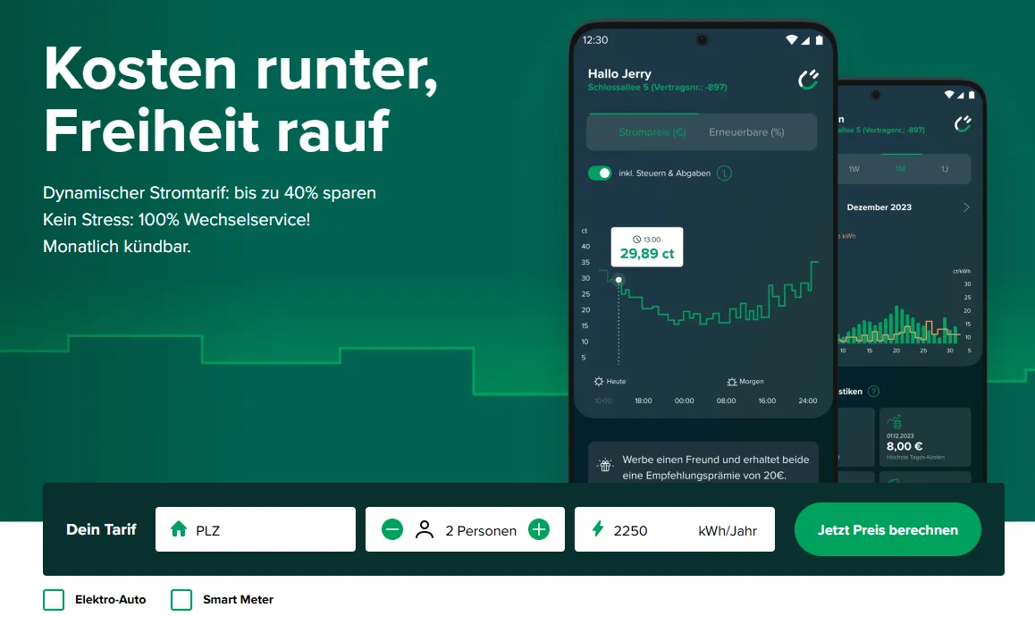 Rabot Energy 💡 Dynamischer Stromtarif mit bis zu 40 % Ersparnis – 100 % Ökostrom, volle App-Kontrolle