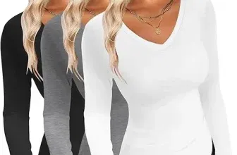 Ekouaer Damen Langarmshirt mit V-Ausschnitt 3 Pack (6 Farben, Gr. S bis XXL) für 23,99 € inkl. Versand (statt 39,99 €)