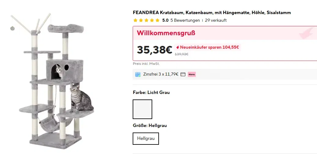 Schnäppchen, Deals und Rabattcodes des Tages - FEANDREA Kratzbaum Katzenbaum mit Hängematte und Höhle