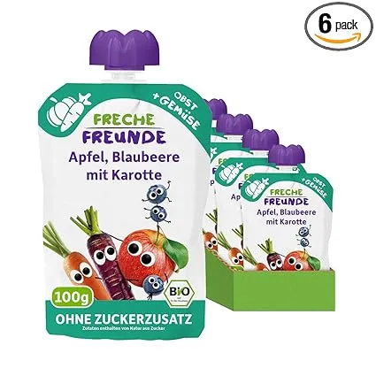 FRECHE FREUNDE Bio Quetschie Apfel Blaubeere mit Karotte (6x100g) ab 3,66 € inkl. Prime-Versand (statt 6,54 €)