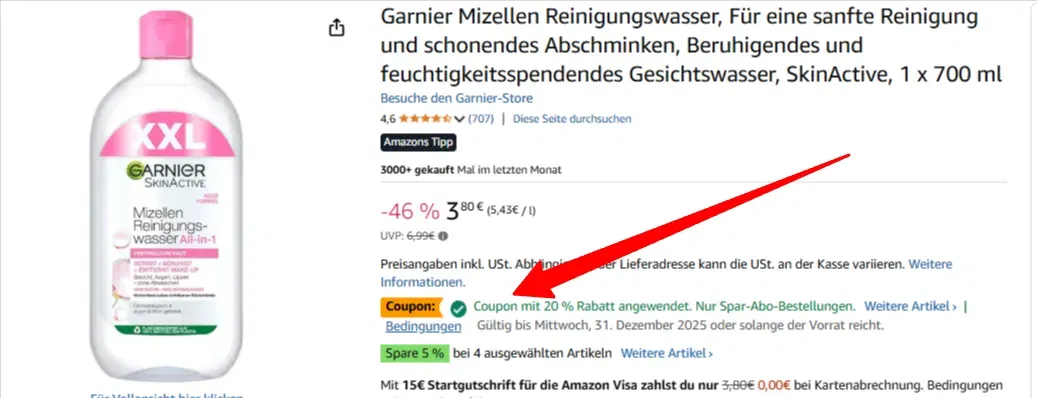 Garnier Mizellen Reinigungswasser Fuer eine sanfte Reinigung Schnäppchen, Deals Und Rabattcodes Des Tages: Garnier Mizellen Reinigungswasser