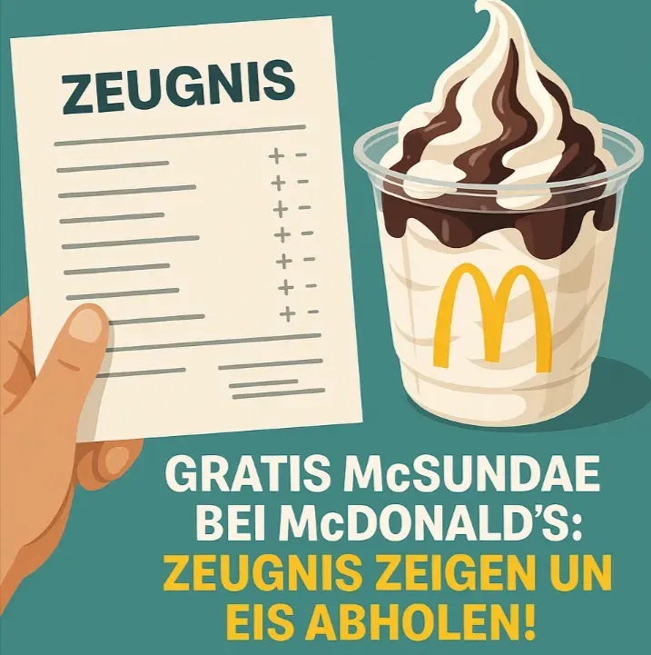 Gratis McSundae bei McDonald’s: Zeugnis zeigen und Eis abholen! [Lokal NRW am 11. Juli]