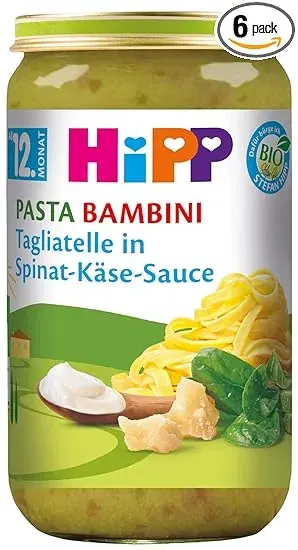 HiPP Bio Pasta Bambini Tagliatelle in Spinat-Käse-Sauce 6er Pack (6x250g) ab 8,21 € inkl. Prime-Versand