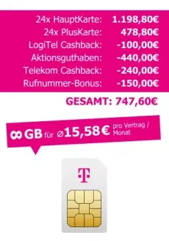 Logitel: 2 x Telekom MagentaMobil M Allnet/SMS Flat Unlimited 5G für effektiv 15,58 € pro Monat und SIM-Karte