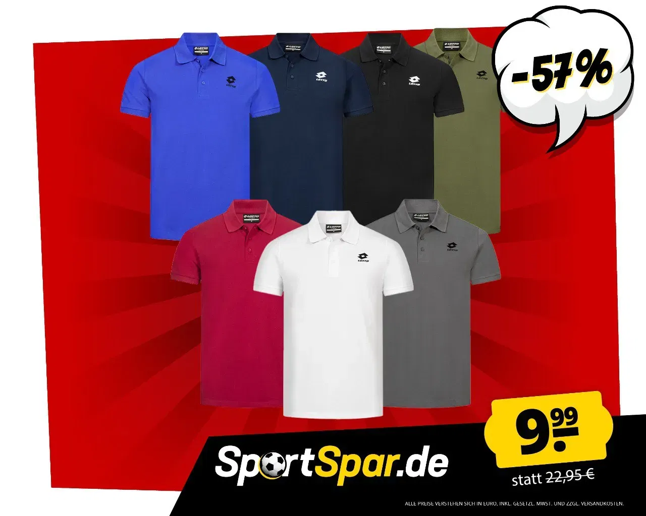 Lotto Piqué Cotton Herren Polo-Shirt (7 Farben, Gr. S bis 3XL) für 14,94 € inkl. Versand
