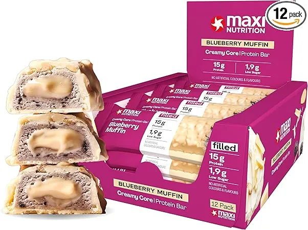 MaxiNutrition Creamy Core Bar Blueberry Muffin (12x45g Filled-Protein-Riegel 33% Eiweißgehalt 15g je Riegel) ab 7,59 € inkl. Prime-Versand (statt 19,00 €)