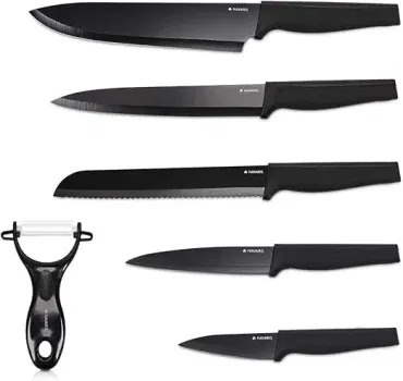 Navaris Messer Set 6-teilig inkl. Schäler (5X Edelstahl Küchenmesser und 1x Keramik Gemüseschäler) für 7,89 € inkl. Prime-Versand (statt 15,80 €)