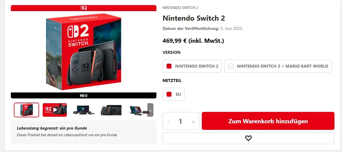 🍄 Nintendo Switch 2 jetzt direkt bei Nintendo – ab 469,99 € statt 500 €