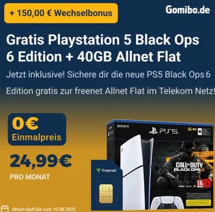 PS5 Slim + Call of Duty: Black Ops 6 für einmalig 2,95€ + 40GB 5G-Tarif im Telekom-Netz für nur 24,99€/Monat