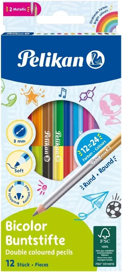 Pelikan 700146 12 Bicolor-Buntstifte 24 Farben ab 2,54 € inkl. Prime-Versand (statt 3,96 €)