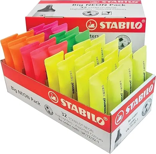Fehler? STABILO Textmarker NEON (32er Pack – mit 5 verschiedenen Farben) für 5,14 € inkl. Prime-Versand (statt 21,84 €)