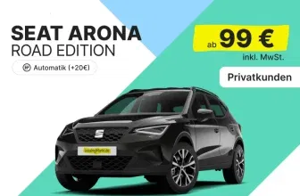 Seat Arona Road Edition mit 116 PS für 99,00 € / Monat + 1.490,00 € einmalig – LF 0,33 (Privat- und Gewerbekunden)