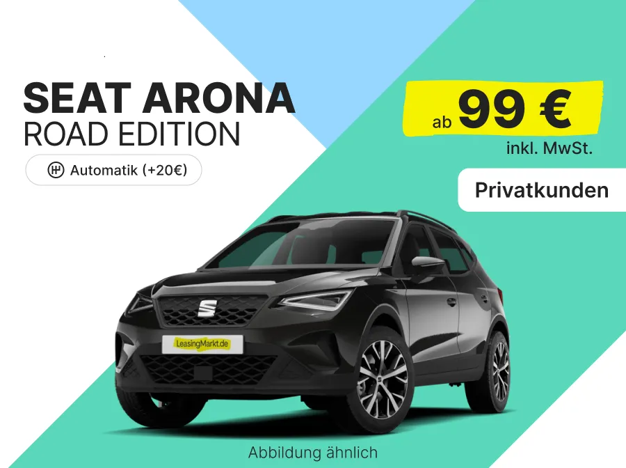 Seat Arona Road Edition mit 116 PS für 99,00 € / Monat + 1.490,00 € einmalig – LF 0,33 (Privat- und Gewerbekunden)
