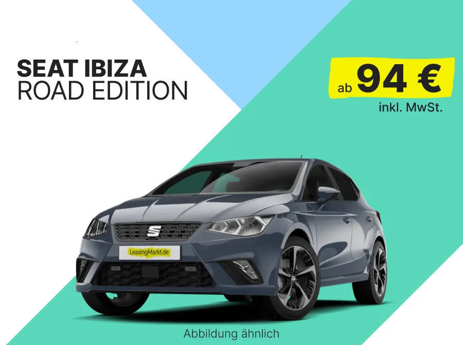 Seat Ibiza 1.0 TSI Road Edition mit 116 PS für 94,00 € / Monat + 1.599,00 € einmalig – LF 0,36 (Privat- und Gewerbekunden)