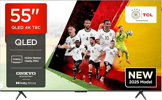 TCL 55T8C 55 Zoll QLED Fernseher Gaming Smart Google TV (144Hz 4K UHD HDR10+ Dolby Vision & Atmos AMD FreeSync) für 379,00 € inkl. Versand (statt 489,00 €)