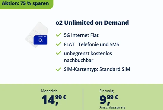 MegaSim Unlimited o2 mit 5G ab 14,99 Euro mtl