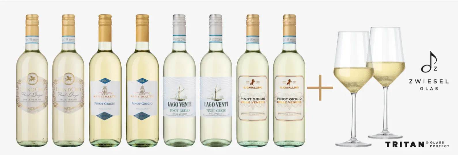 Weinpaket Pinot Grigio 4X2 Fl. + Zwiesel Glas 2erSet Pure für 39,90 € inkl. Versand