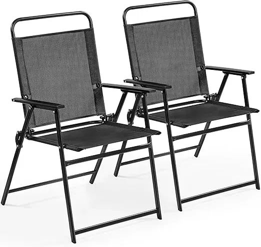 Yaheetech 2er-Set Klappstuhl Gartenstuhl Klappsessel mit Hoher Rückenlehne & Armlehnen Schwarz für 32,99 € inkl. Prime-Versand (statt 45,99 €)