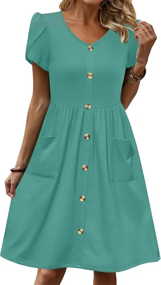Zeagoo Elegantes Damen Sommerkleid mit V-Ausschnitt (7 Farben, Gr. S bis XL) für 14,99 € inkl. Prime-Versand (statt 29,99 €)