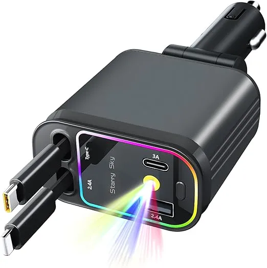 Zigarettenanzünder USB C mit Sternenhimmel Projektor (65W Einziehbares Auto ladegerät 5 in1 USB Adapter) für 12,99 € inkl. Prime-Versand (statt 25,00 €)