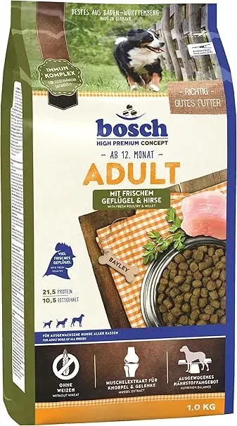bosch HPC Adult mit frischem Gefluegel Hirse Hundetrockenfutter fuer ausgewachsene Hunde aller Rassen 5 x 1 kg Schnäppchen, Deals Und Rabattcodes Des Tages - Bosch Hpc Adult Mit Frischem Geflügel &Amp; Hirse Hundetrockenfutter 5 X 1 Kg