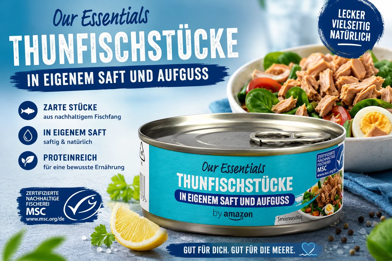 4x by Amazon Thunfischstücke in eigenem Saft und Aufguss 145g
