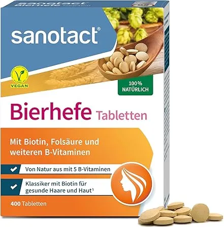sanotact Bierhefe Tabletten 400 Tabletten • 100 natuerliche Bierhefe vegan • Mit Biotin fuer schoene Haare gesunde Haut • 6 B Vitaminen • Auch fuer Hunde geeignet • Hefetabletten Schnäppchen, Deals Und Rabattcodes Des Tages - Sanotact Bierhefe Tabletten 400 Tabletten