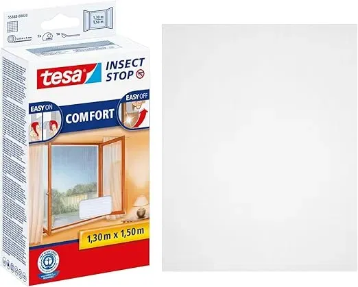 tesa Insect Stop Comfort Fliegengitter für Fenster – Insektenschutz mit Klettband selbstklebend 130 cm x 150 cm – Weiß (Leichter Sichtschutz) für 11,63 € inkl. Prime-Versand (statt 13,30 €)