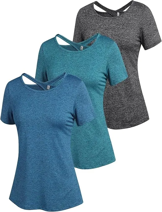 ADOME Damen Kurzarm Sport T-Shirt 3er Pack (5 Farbkombinationen, Gr. S bis Gr. XXL) für 22,39 € inkl. Prime-Versand