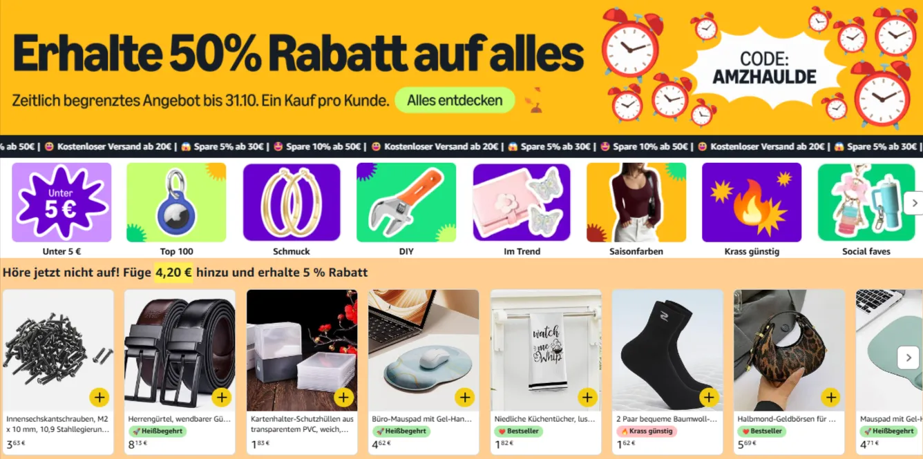 Amazon Haul Aktion – 50 % Rabatt auf alle Produkte bis 31. Oktober