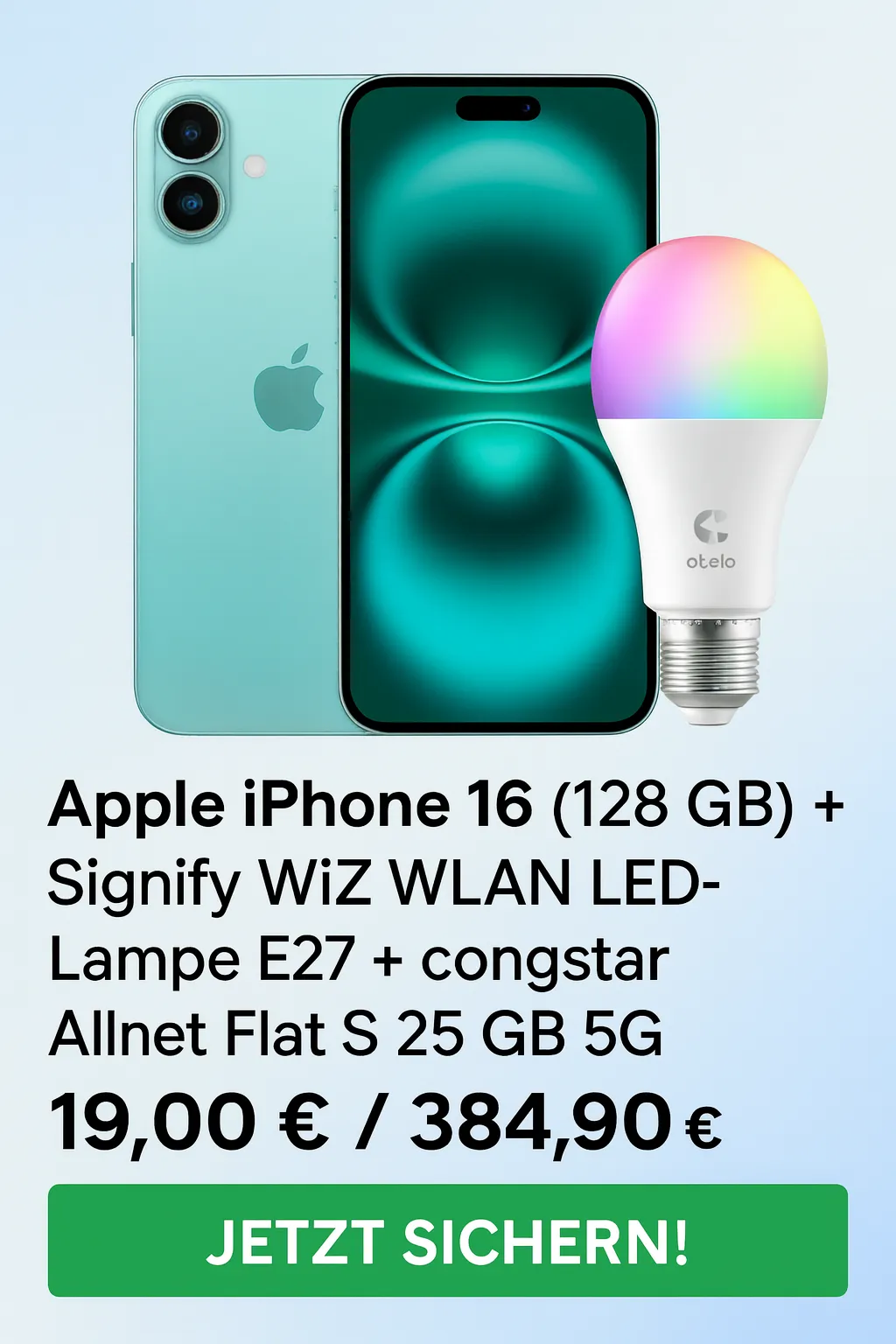 Apple iPhone 16 128 GB congstar Allnet Flat S 25 GB 5G Schnäppchen, Deals Und Rabattcodes Des Tages: Apple Iphone 16 128 Gb Mit Congstar Allnet Flat S 25 Gb 5G