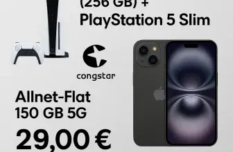 Gomibo: Apple iPhone 16 (256 GB) + PlayStation 5 Slim + congstar Allnet-Flat 150 GB 5G für 29,00 € / Monat + 363,95 € einmalig