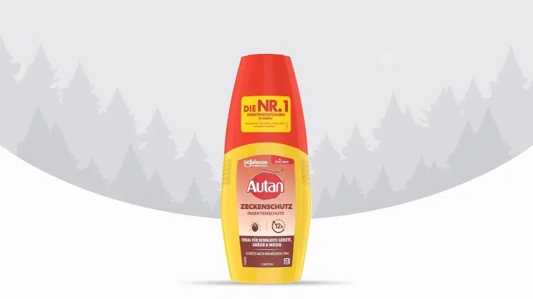 Ein Insektenschutzmittel in einer gelben und roten Sprayflasche