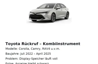 Schnäppchen, Deals und Rabattcodes des Tages - Auto Rückruf Toyota Kombiinstrument Anzeige