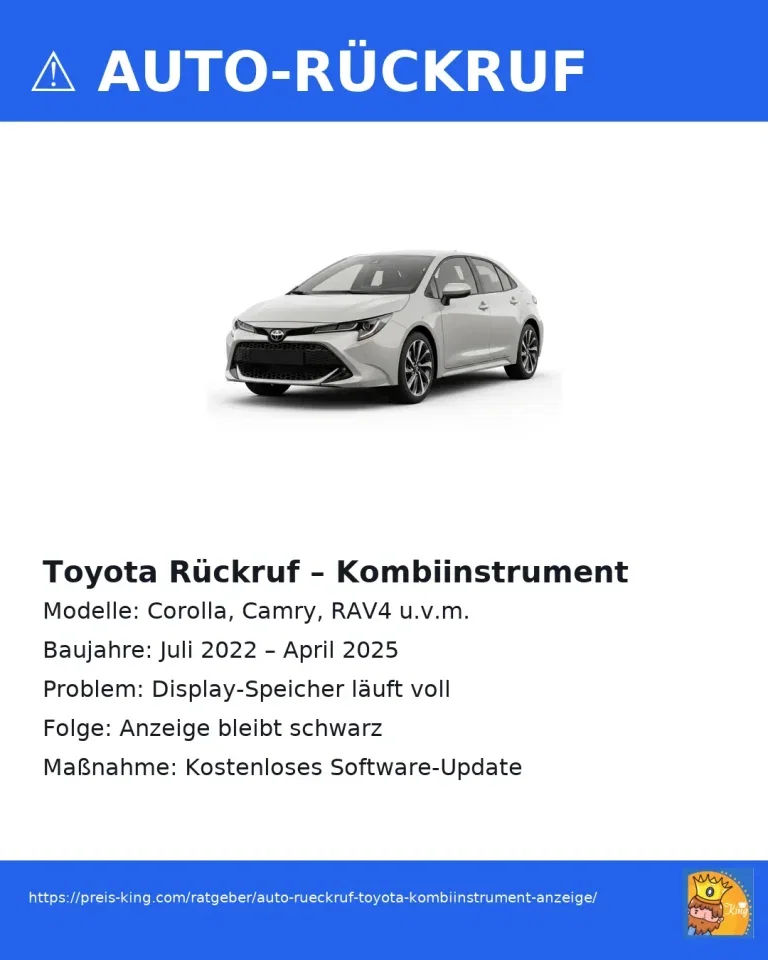 Auto-Rückruf Toyota – Kombiinstrument Anzeige bleibt dunkel