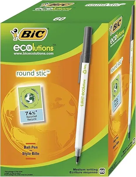 BIC Kugelschreiber ECOlutions Round Stic in Schwarz (Strichstärke 04 mm 60er Pack) für 12,29 € inkl. Prime-Versand (statt 16,99 €)