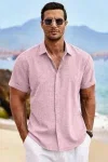 COOFANDY Herren Kurzarm Leinenhemd Button Down