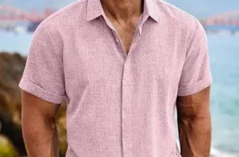 COOFANDY Herren Kurzarm Leinenhemd Button Down