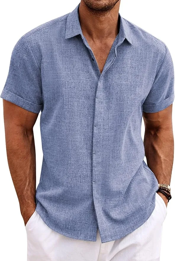 COOFANDY Herren Kurzarm Leinenhemd Button Down Regular Fit (17 Farben, Gr. S bis 5XL) für 26,00 € inkl. Prime-Versand (statt 30,59 €)