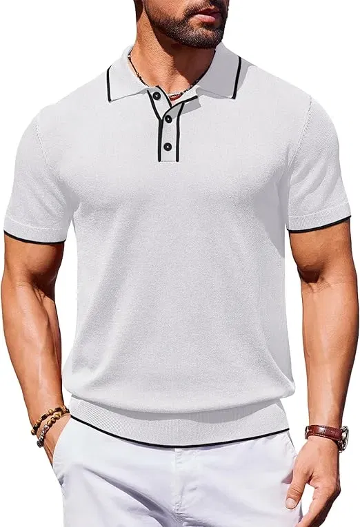 COOFANDY Herren Strick Kurzarm Poloshirt Regular Fit (8 Farben, Gr. S bis 3XL) für 11,99 € inkl. Prime-Versand (statt 23,99 €)