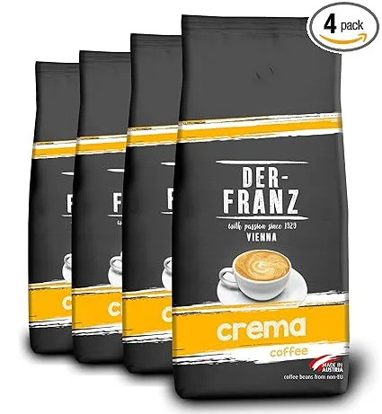 DER-FRANZ Kaffee Crema Intensität 4/5 100% Arabica ganze Kaffeebohnen 4er Pack (4 x 1000 g) für 46,25 € inkl. Prime-Versand (statt 73,90 €)