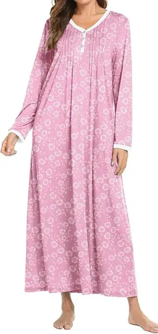 Ekouaer Damen Lang Nachtkleid (10 Farben, Gr. S bis XXL) für 16,19 € inkl. Prime-Versand (statt 26,99 €)