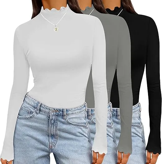 Ekouaer Damen Langarmshirt mit Stehkragen 3er Pack (7 Farben, Gr. S bis XXL) für 16,64 € inkl. Prime-Versand (statt 36,99 €)
