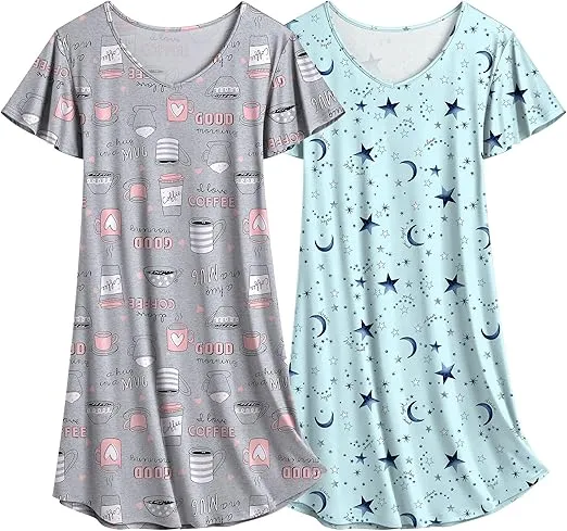 Ekouaer Damen Nachthemden Kurzarm 2er Pack (10 Farbkombinationen, Gr. S bis XXL) für 19,79 € inkl. Prime-Versand (statt 32,99 €)