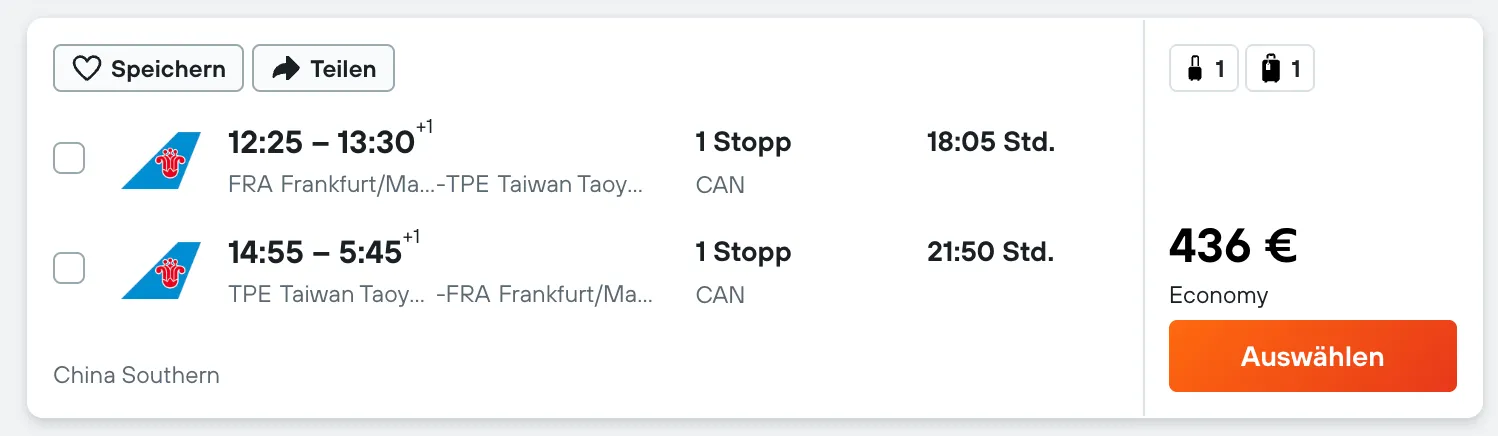 Schnäppchen, Deals Und Rabattcodes Des Tages - Flugangebote Von Frankfurt Nach Taipeh