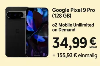 MediaMarkt Tarifwelt: Google Pixel 9 Pro (128 GB) + o2 Mobile Unlimited on Demand für 34,99 € / Monat + 155,93 € einmalig