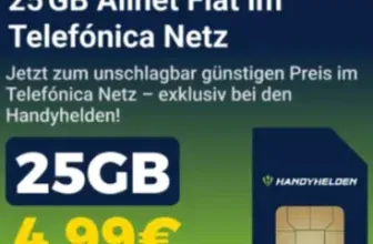 Handyhelden 🔥 25 GB Allnet & SMS-Flat für nur 4,99 €/Monat – monatlich kündbar
