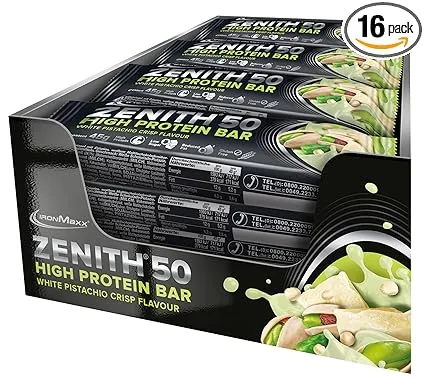 IronMaxx Zenith 50 High Protein Bar – White Pistachio Crisp – High Protein Riegel (16 x  45g) ab 19,77 € inkl. Prime-Versand (statt 29,99 €)