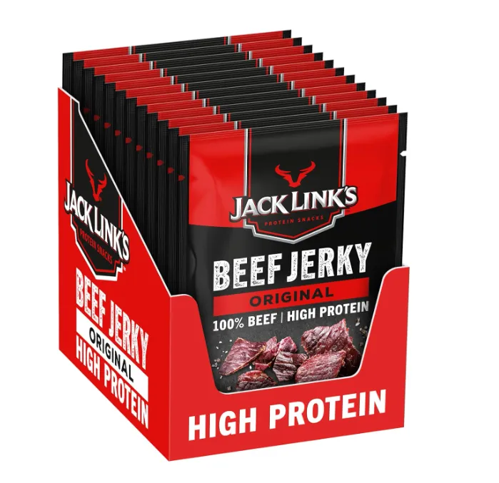 Schnäppchen, Deals und Rabattcodes des Tages - Jack Links Beef Jerky Original 12er Pack 12 x 25g Trockenfleisch Eiweiss Snacks High Protein Snack