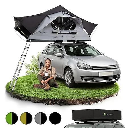 Juskys Autodachzelt Lago (4 Farben, LED-Beleuchtung & Leiter, 120 x 210 cm,Schwarz / Grau) für 693,94 € inkl. Versand
